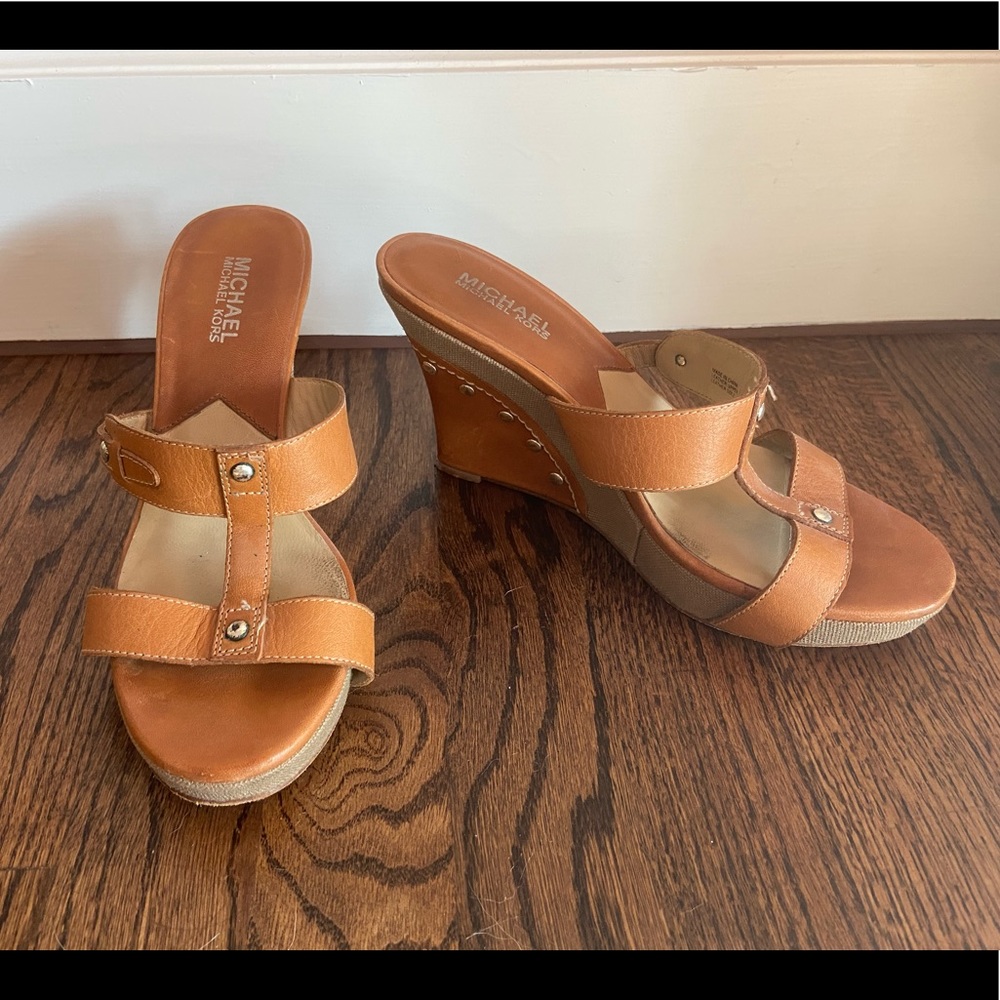 Michael Kors brown leather wedge shoes